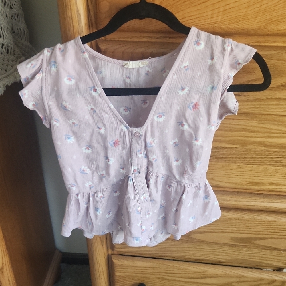Altar’d State Purple Floral Top with Flattering Fit